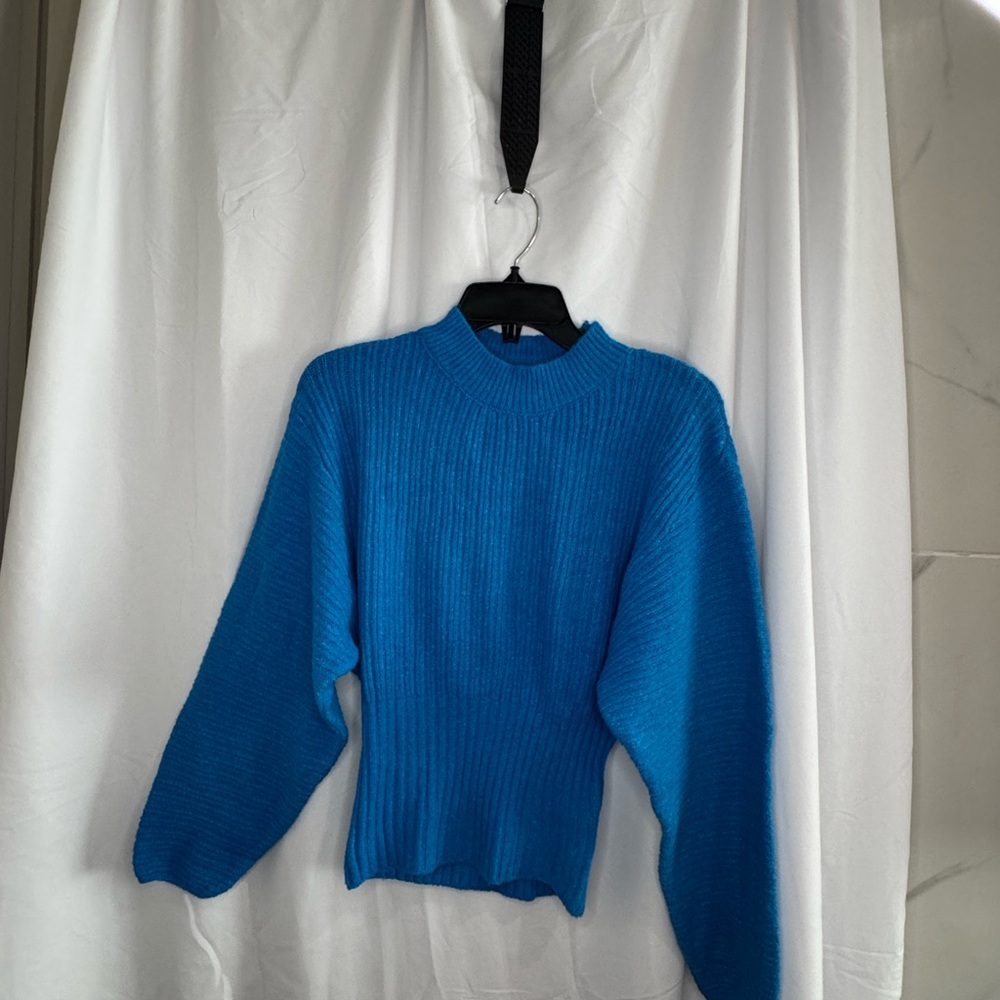Pink Rose Vibrant Blue Crew Neck Sweater
